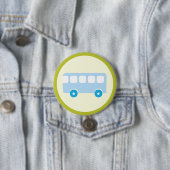 Cute Pastel Blue School Bus Icon Ronde Button 7,6 Cm (In situ)