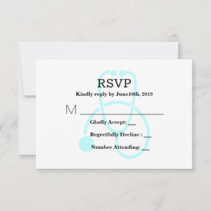 Cute Pastel Blue Stethoscoop RSVP Kaartje
