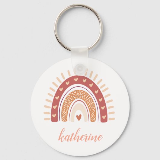 Cute Pastel Boho Terracotta Rainbow Sleutelhanger (Voorkant)
