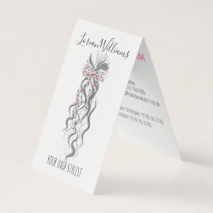 Cute Pastel Bruid Golvend Kapsel Kapsalon Bloemen Visitekaartjes