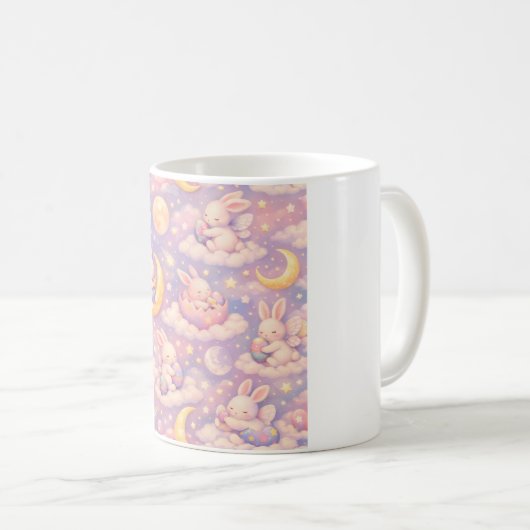 Cute Pastel Bunny Moon Mug – Kawaii Dreamy Clouds (Devant droit)