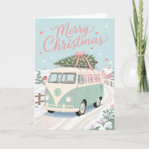 Cute Pastel Campervan Kerst Scene Kaart