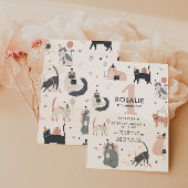 Cute Pastel Chat Girls First Birthday Invitation