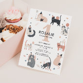 Cute Pastel Chat Girls First Birthday Invitation