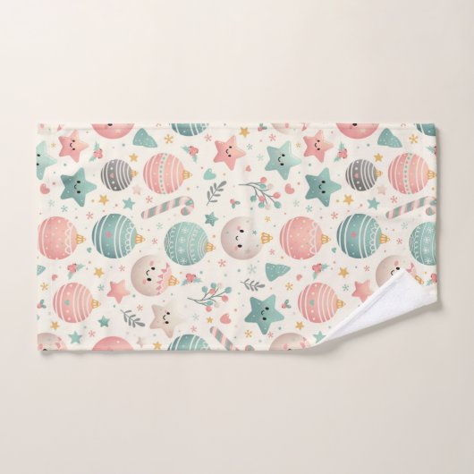 Cute Pastel Christmas Pattern Ornaments and Stars Bad Handdoek (Handdoek)