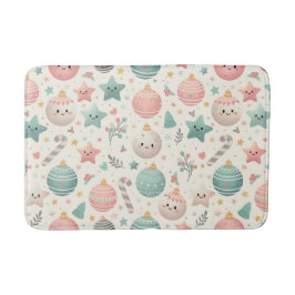 Cute Pastel Christmas Pattern Ornaments and Stars Badmat