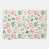 Cute Pastel Christmas Pattern Ornaments and Stars Theedoek (Horizontaal)