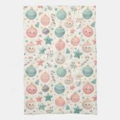 Cute Pastel Christmas Pattern Ornaments and Stars Theedoek (Verticaal)