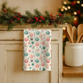 Cute Pastel Christmas Pattern Ornaments and Stars Theedoek