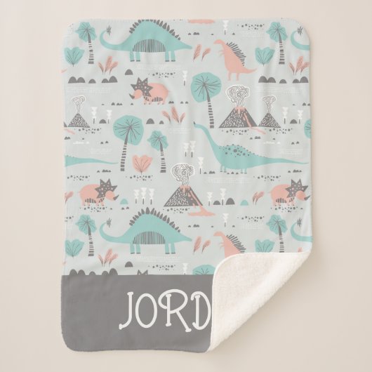 Cute Pastel Dinosaur Pattern Sherpa Deken (Voorkant)
