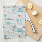Cute Pastel Dinosaur Pattern Theedoek (Quarter Fold)