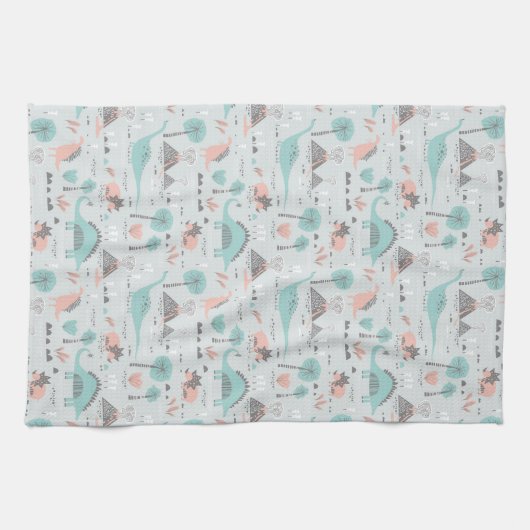 Cute Pastel Dinosaur Pattern Theedoek (Horizontaal)