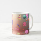 Cute Pastel Doodle Pattern Pizza Cherry Smiley Koffiemok (Voorkant rechts)
