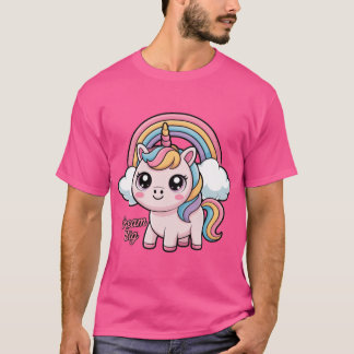 Cute Pastel Eenhoorn met Regenboog en Wolken Droom T-shirt