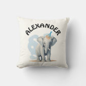 Cute Pastel Feest Olifant en Naam Waterverf Kussen (Voorkant)