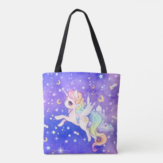 Cute pastel galaxy unicorn tote bag (Achterkant)