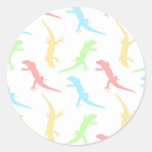 Cute Pastel Gecko Hagedis Naadloos Patroon Ronde Sticker