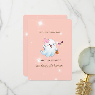 Cute Pastel Geest Halloween Kaart | Roze Spooky Gr