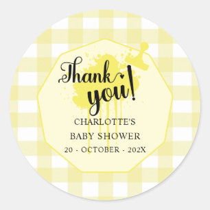 Cute Pastel Gele Gingham Baby Shower Ronde Sticker