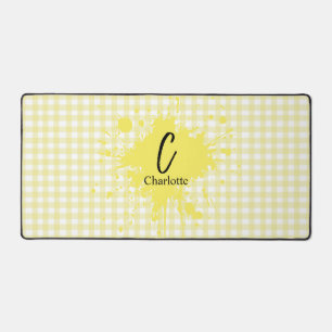 Cute Pastel Gele Gingham Patroon Bureaumat