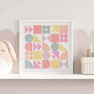 Cute Pastel Geometrische Muur Vierkant voor de Kin Poster