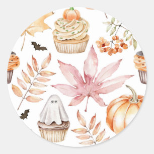 Cute Pastel Griezelige Cupcakes Patroon Halloween Ronde Sticker