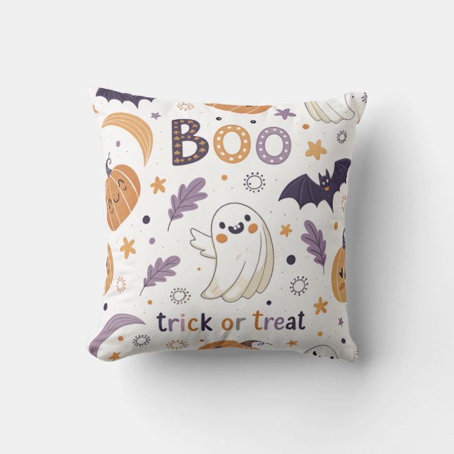 Cute Pastel Halloween Throw Pillow – Ghosts & Pump Kussen (Voorkant)