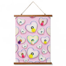 Cute Pastel Heart Wood Topped Wall Tapestry