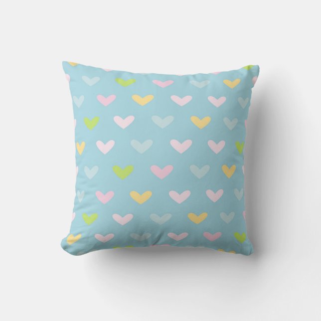 Cute Pastel Hearts Pattern Light Blue Kussen (Voorkant)