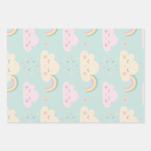 Cute Pastel Kawaii Clouds Rainbow Pattern Inpakpapier Vel (Voorkant 2)