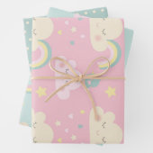 Cute Pastel Kawaii Clouds Rainbow Pattern Inpakpapier Vel (In situ)