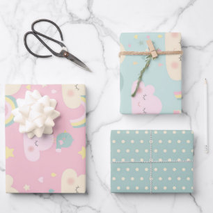 Cute Pastel Kawaii Clouds Rainbow Pattern Inpakpapier Vel