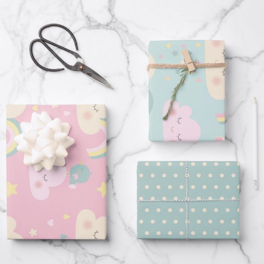 Cute Pastel Kawaii Clouds Rainbow Pattern Inpakpapier Vel (Voorkant)