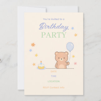Cute Pastel Kids Birthday Party Invitation | Minim Kaart