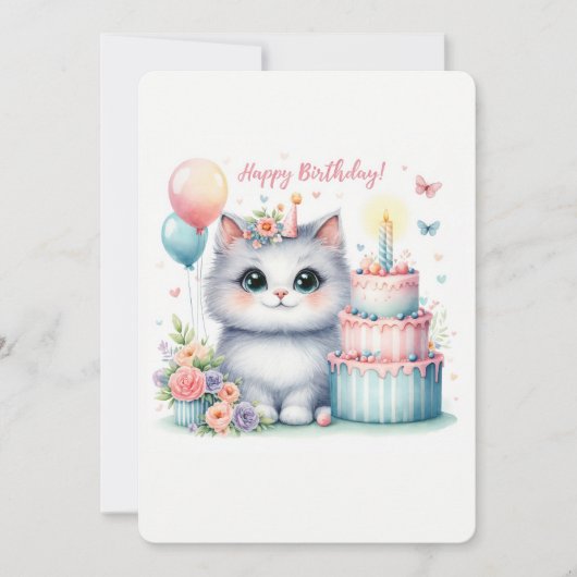 Cute Pastel Kitten Gâteau d'anniversaire - Carte d (Devant)
