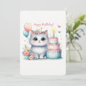 Cute Pastel Kitten Gâteau d'anniversaire - Carte d (Debout devant)