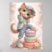 Cute Pastel Kitten Macaron Art Print Poster (Voorkant)