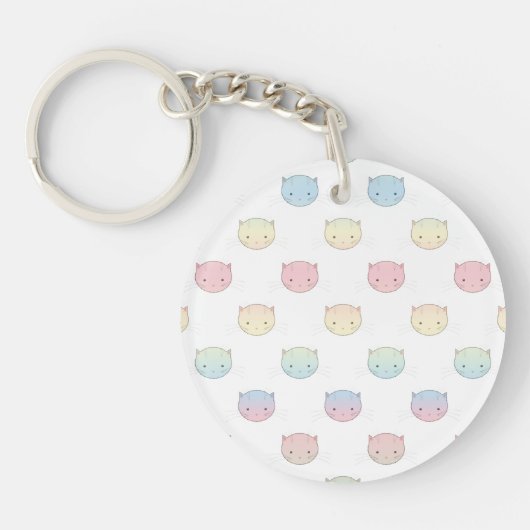 Cute Pastel Kitty Cat Facts Pattern Sleutelhanger (Voorkant)