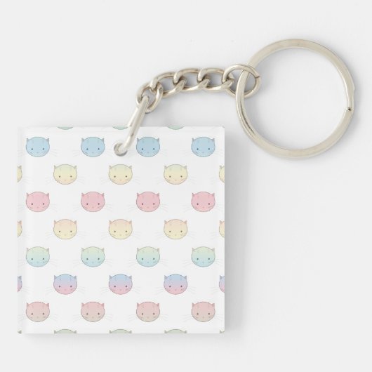 Cute Pastel Kitty Cat Facts Pattern Sleutelhanger (Achterkant)