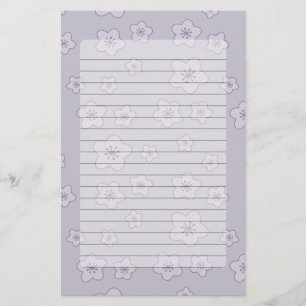 Cute Pastel Lavender Silver Cherry Blossom Pattern Briefpapier