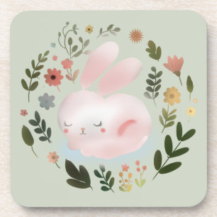Cute Pastel Lente Konijn Bloemenkrans Kinderkamer Bier Onderzetter