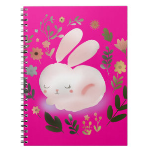 Cute Pastel Lente Konijn Bloemenkrans Kinderkamer Notitieboek