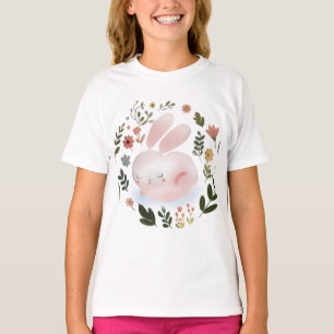 Cute Pastel Lente Konijn Bloemenkrans Kinderkamer T-shirt