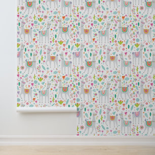 Cute Pastel Llama Pattern Behang