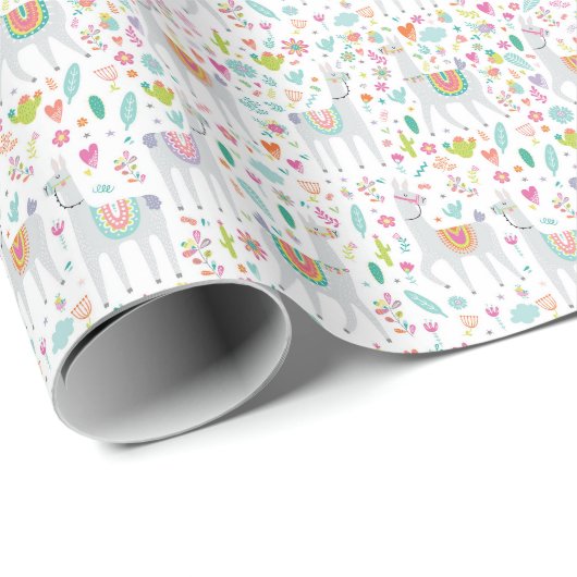 Cute Pastel Llama Pattern Cadeaupapier (Rol Hoek)