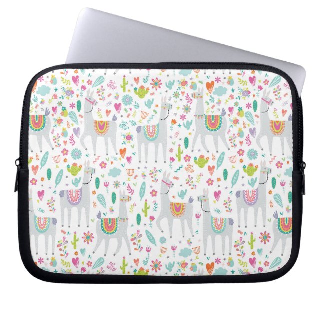Cute Pastel Llama Pattern Laptop Sleeve (Voorkant)