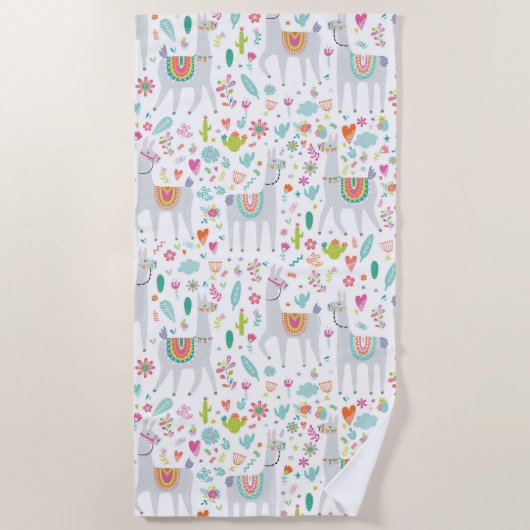 Cute Pastel Llama Pattern Strandlaken (Voorkant)