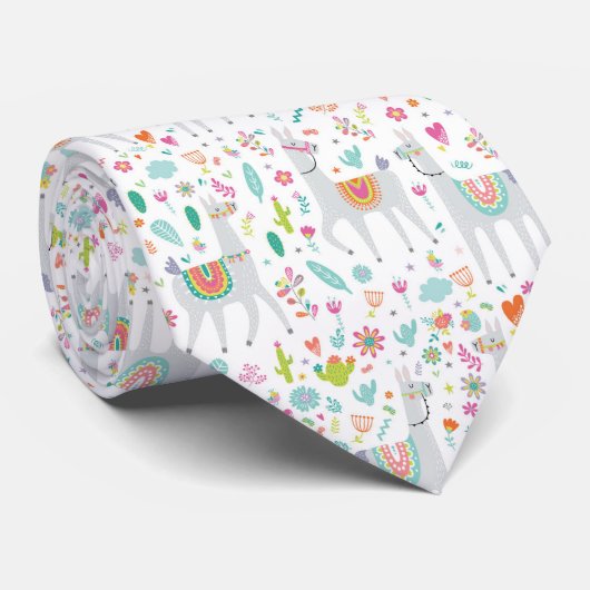 Cute Pastel Llama Pattern Stropdas (Opgerold)