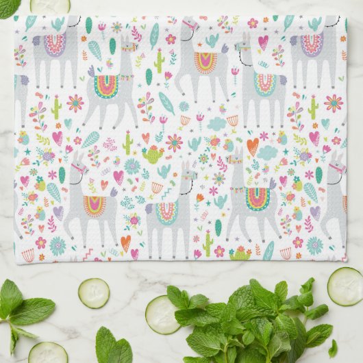 Cute Pastel Llama Pattern Theedoek (Gevouwen)