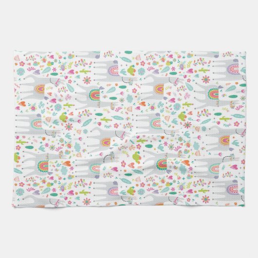 Cute Pastel Llama Pattern Theedoek (Horizontaal)
